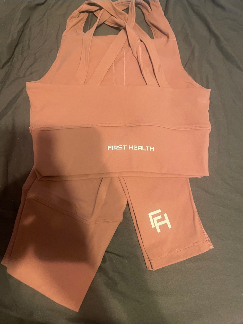 FIRST HEALTH Rose Clay Strappy Sports Bra & Leggings Set